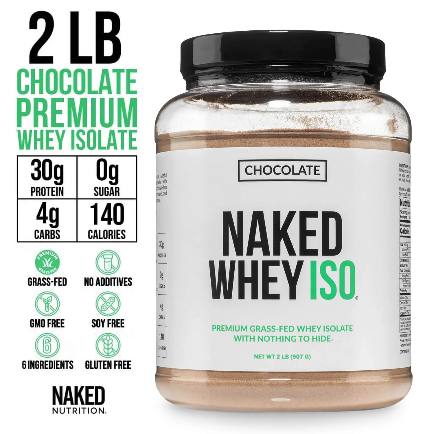 Chocolate Grass-Fed Whey Isolate Protein Powder | Naked Whey Isolate - 2LB - Image 3