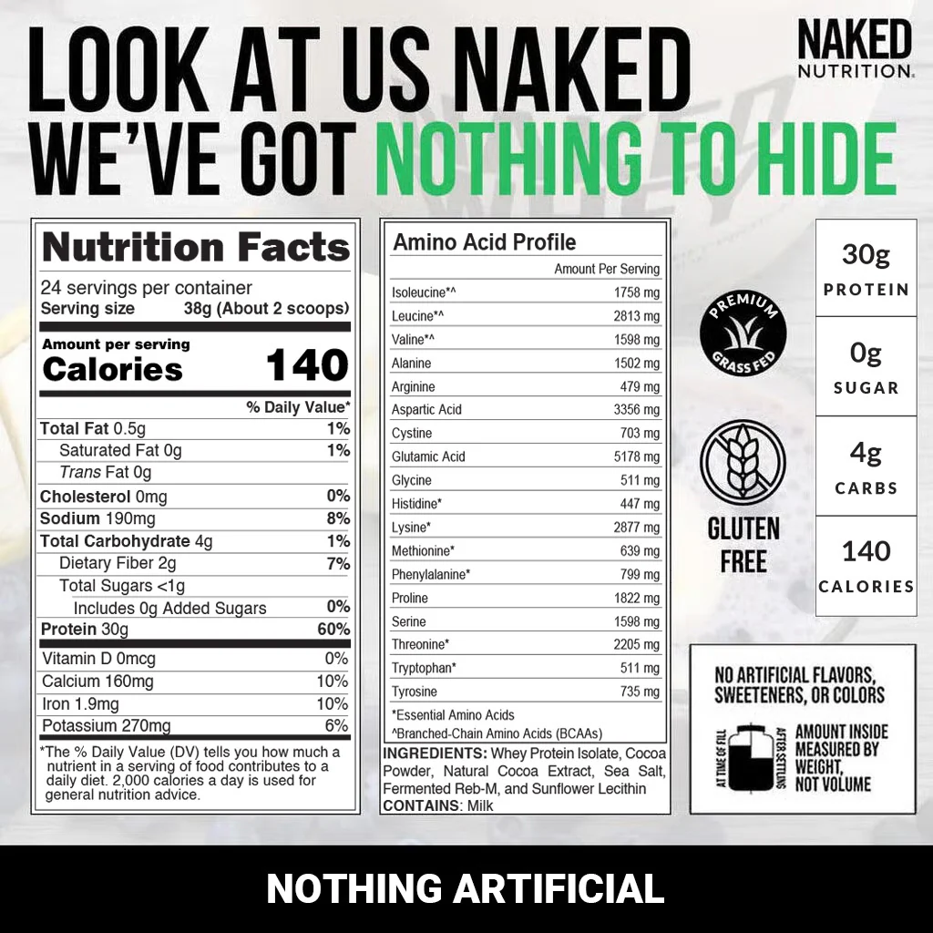 Chocolate Grass-Fed Whey Isolate Protein Powder | Naked Whey Isolate - 2LB - Image 5