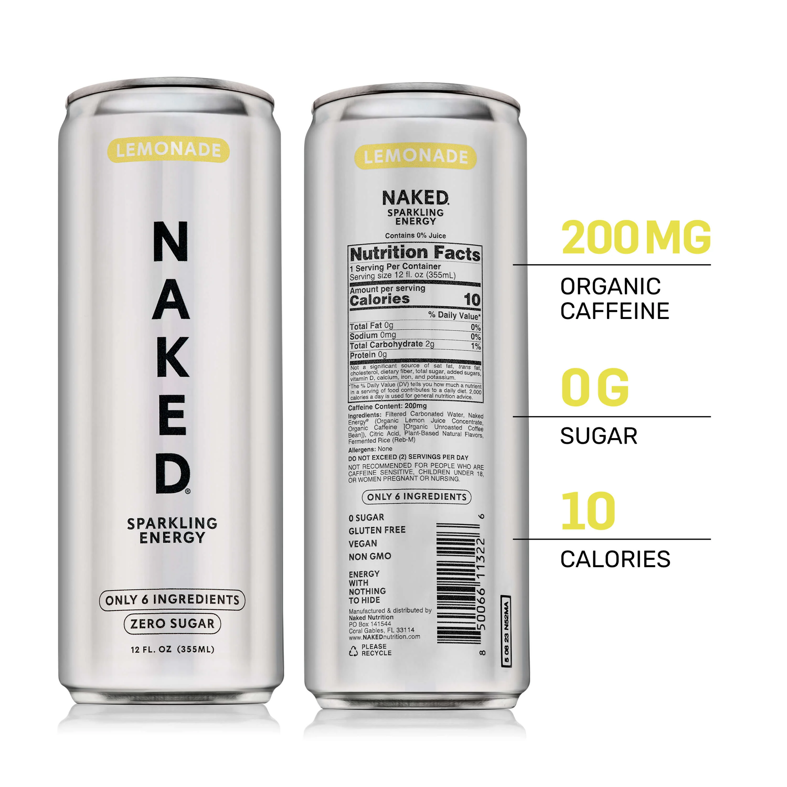 Lemonade Naked Sparkling Energy | Clean Energy Drink - 12 Cans - Image 3