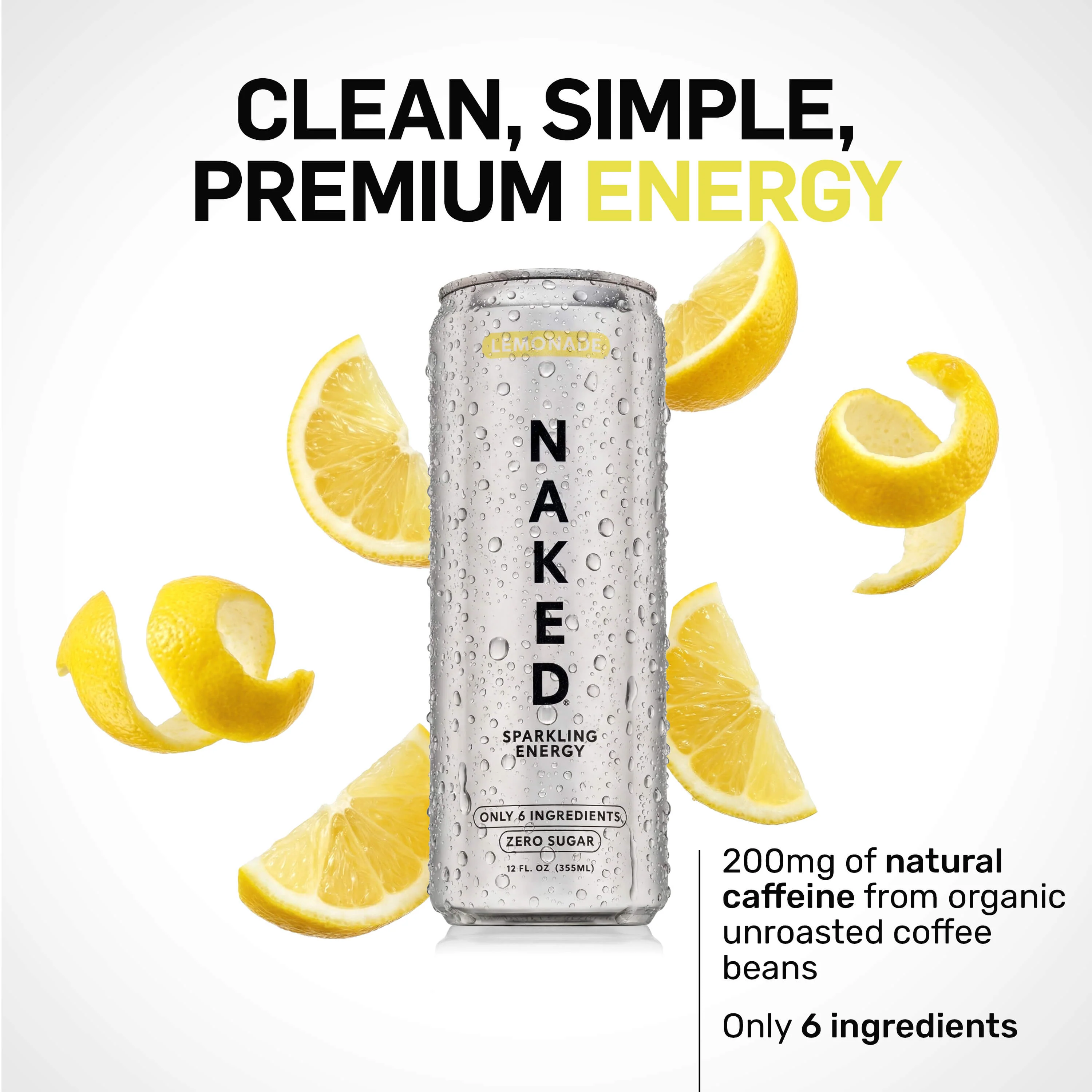 Lemonade Naked Sparkling Energy | Clean Energy Drink - 12 Cans - Image 4