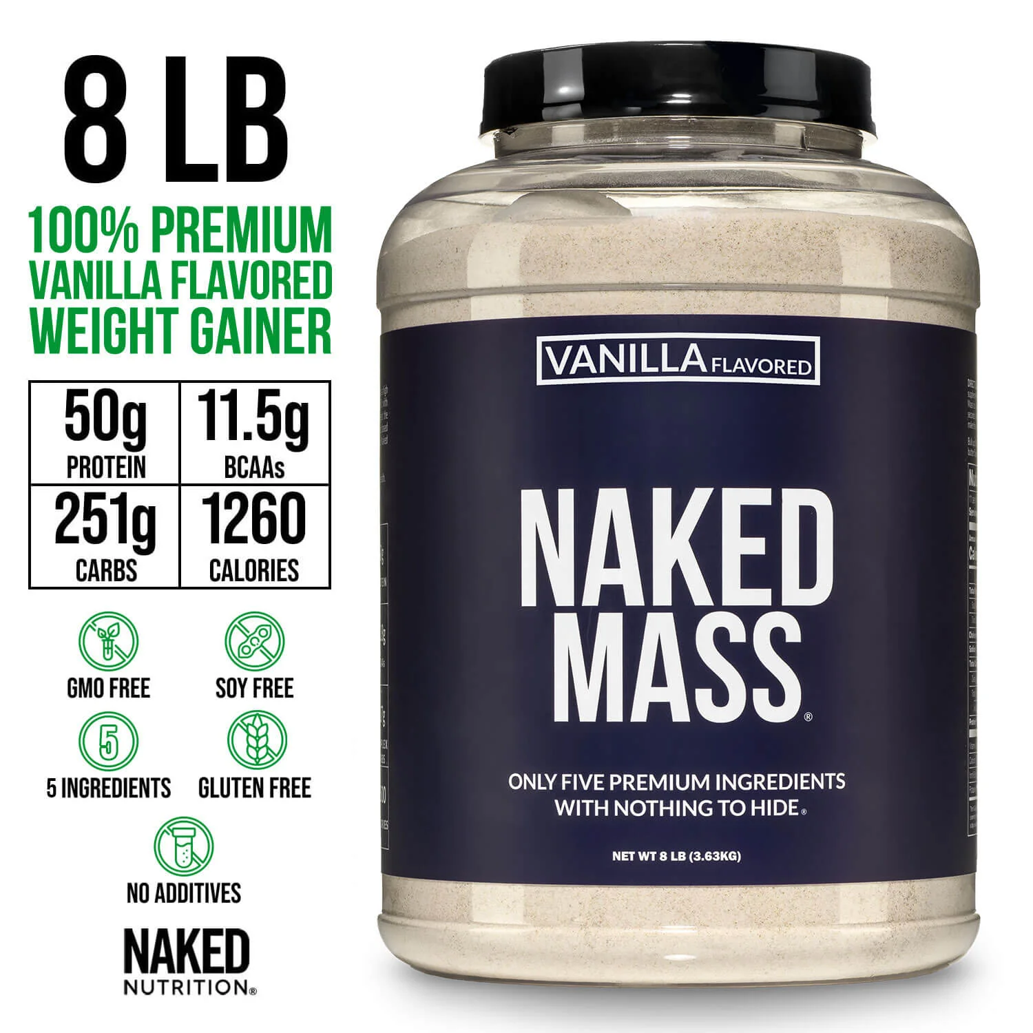 Vanilla Mass Gainer Protein Supplement | Naked Vanilla Mass - 8LB - Image 3
