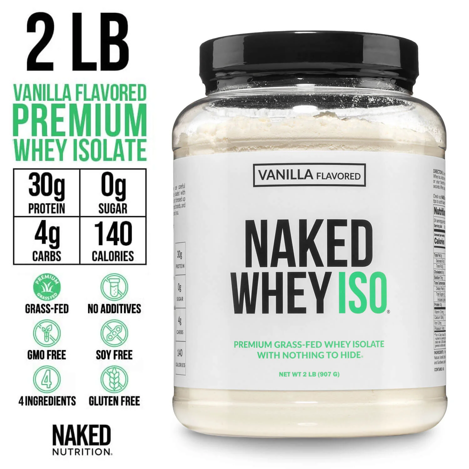 Vanilla Grass-Fed Whey Isolate Protein Powder | Naked Whey Isolate - 2LB - Image 3