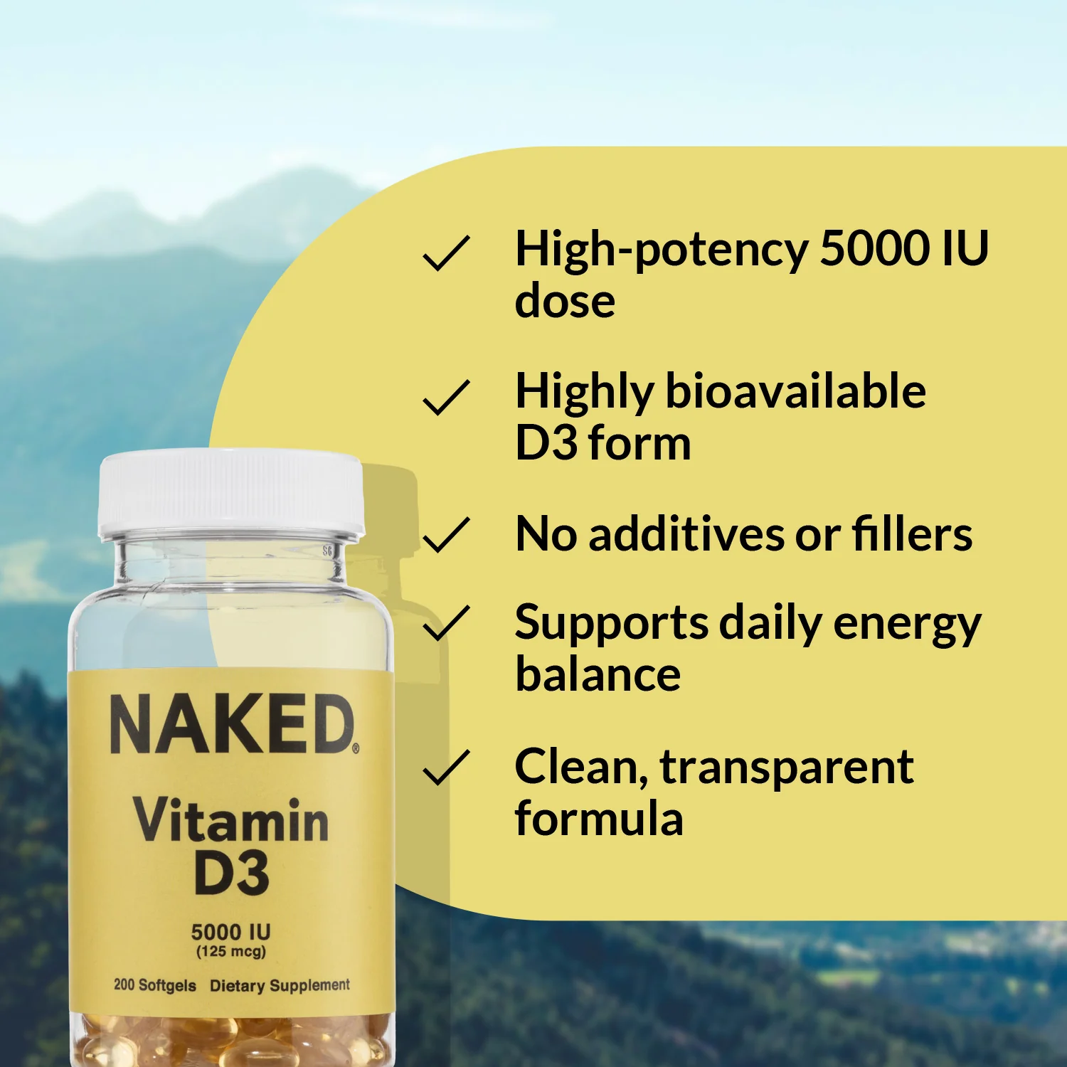 Daily Vitamin D3 Supplement | Naked Vitamin D - 200 Softgels - Image 3