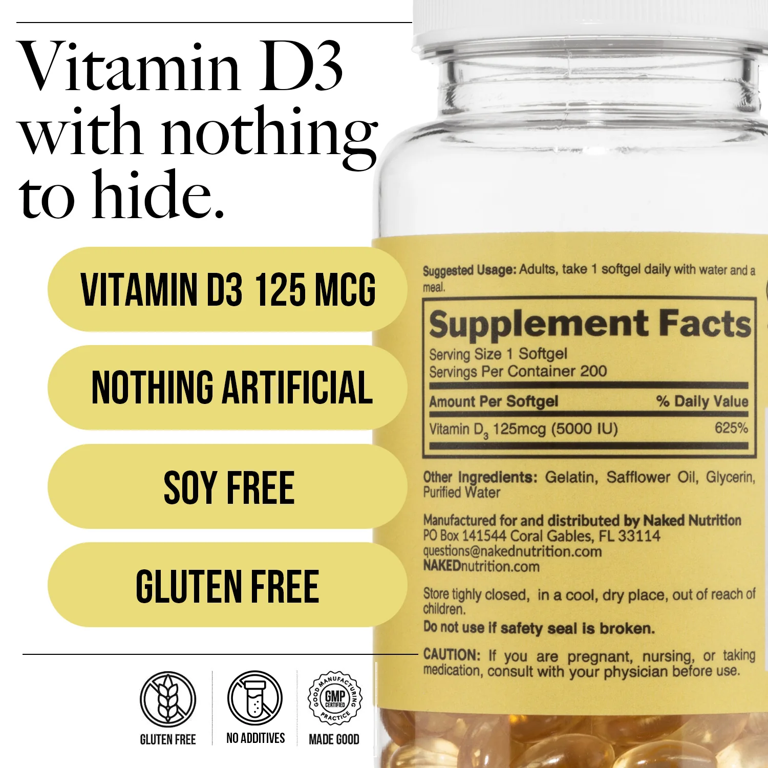 Daily Vitamin D3 Supplement | Naked Vitamin D - 200 Softgels - Image 5