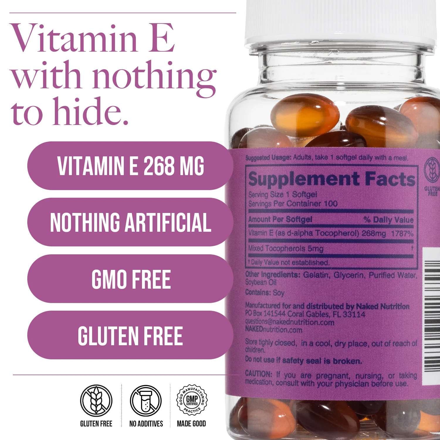 Daily Vitamin E Supplement | Naked Vitamin E - 100 Softgels - Image 5